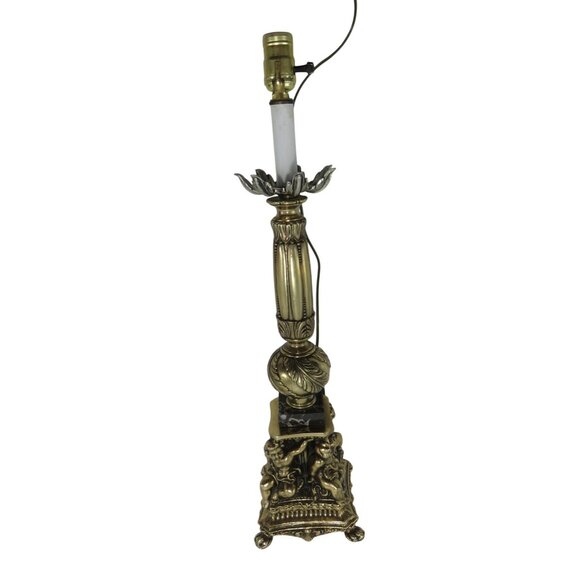 Cherub BRASS Table LAMP With Marble Accents 34" Tall Vintage Gold and Black - Picture 13 of 13